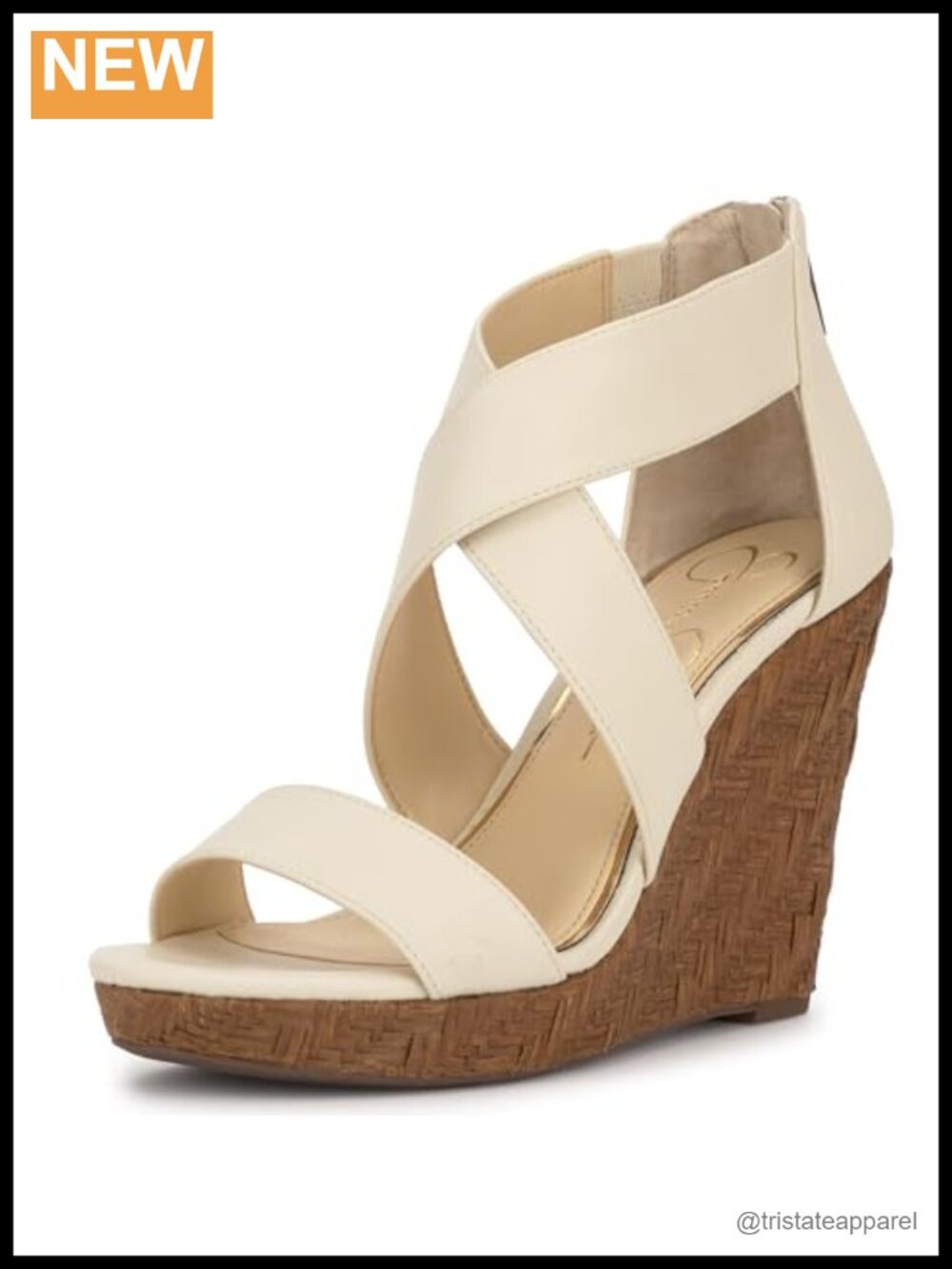 Jessica Simpson Jinxxi Wedge Sandal Faux Leather Memory Foam Ankle Strap Wedding
